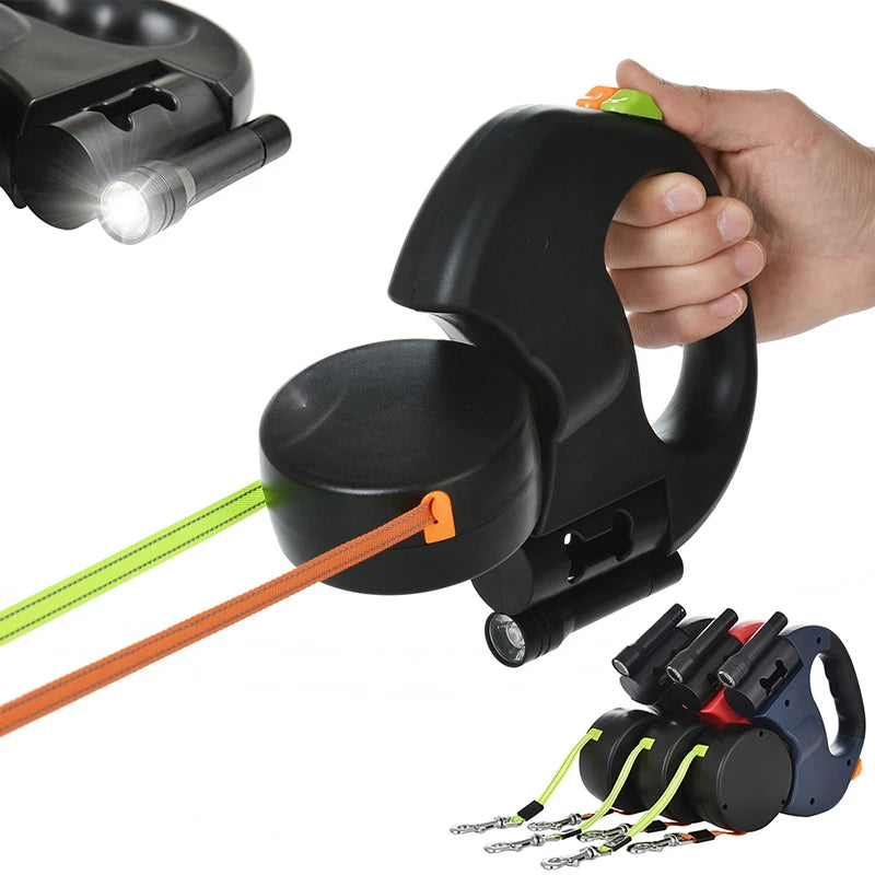 Elevate Your Walks with the 3M Reflective Dual Dog Leash - Tangle-Free Retractable Design with Built-in Lights for Small Dogs