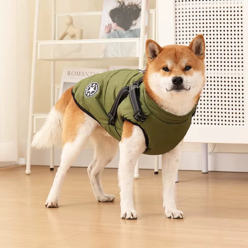 Stay Warm and Stylish: Large Waterproof Dog Jacket with Harness for Autumn/Winter Adventures