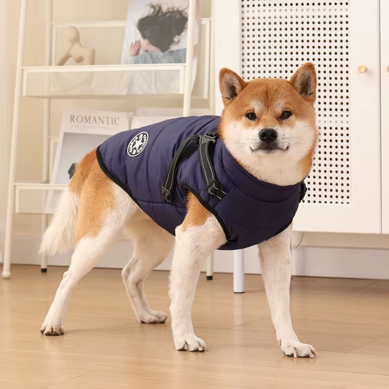 Stay Warm and Stylish: Large Waterproof Dog Jacket with Harness for Autumn/Winter Adventures