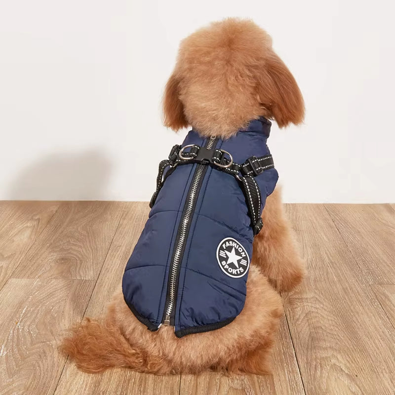 Stay Warm and Stylish: Large Waterproof Dog Jacket with Harness for Autumn/Winter Adventures