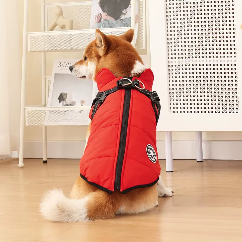 Stay Warm and Stylish: Large Waterproof Dog Jacket with Harness for Autumn/Winter Adventures