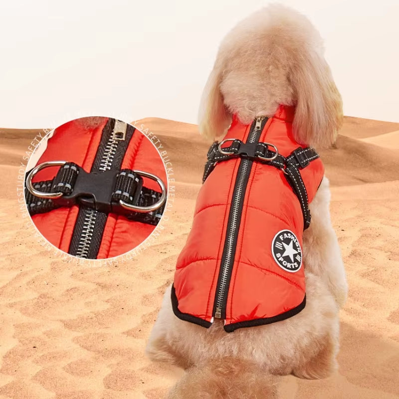 Stay Warm and Stylish: Large Waterproof Dog Jacket with Harness for Autumn/Winter Adventures