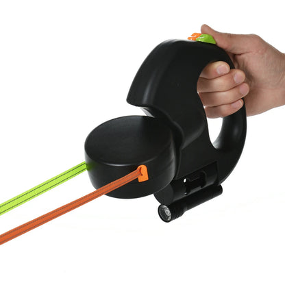 Elevate Your Walks with the 3M Reflective Dual Dog Leash - Tangle-Free Retractable Design with Built-in Lights for Small Dogs