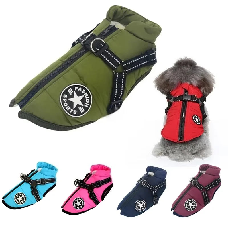 Cozy & Waterproof Large Dog Jacket with Harness - Perfect for Winter Adventures!