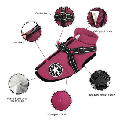 Cozy & Waterproof Large Dog Jacket with Harness - Perfect for Winter Adventures!