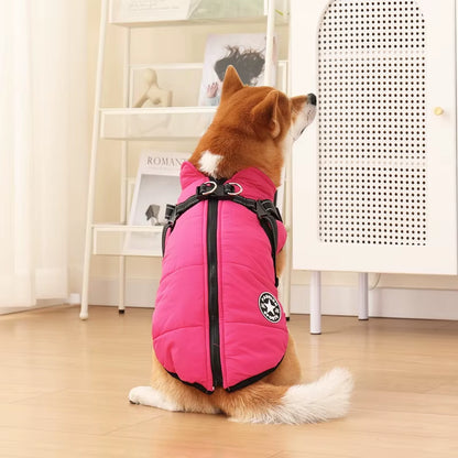 Stay Warm and Stylish: Large Waterproof Dog Jacket with Harness for Autumn/Winter Adventures