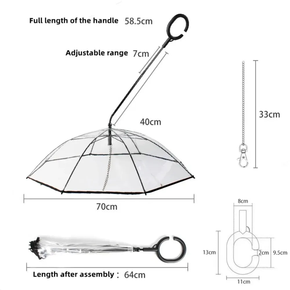 Keep Your Pup Dry and Stylish with Our Adjustable Transparent Pet Umbrella – Perfect for Rainy Day Adventures!