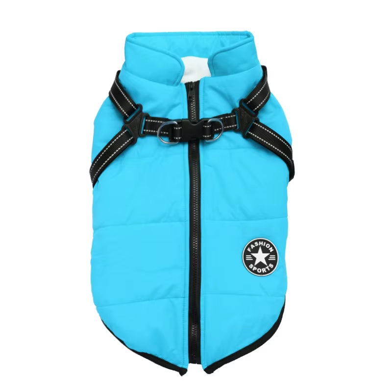 Stay Warm and Stylish: Large Waterproof Dog Jacket with Harness for Autumn/Winter Adventures