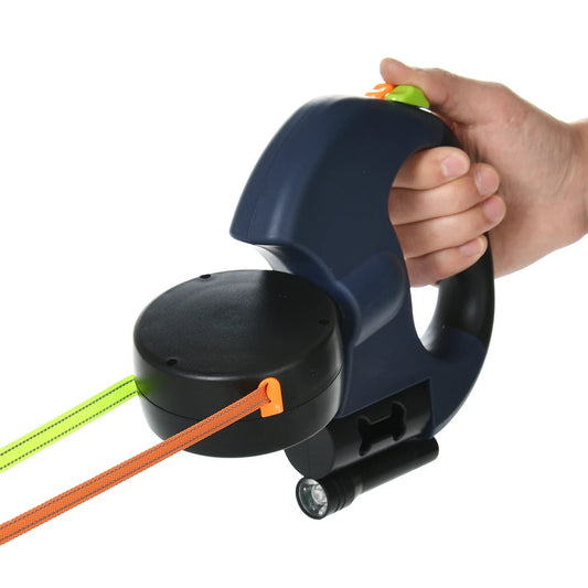Elevate Your Walks with the 3M Reflective Dual Dog Leash - Tangle-Free Retractable Design with Built-in Lights for Small Dogs