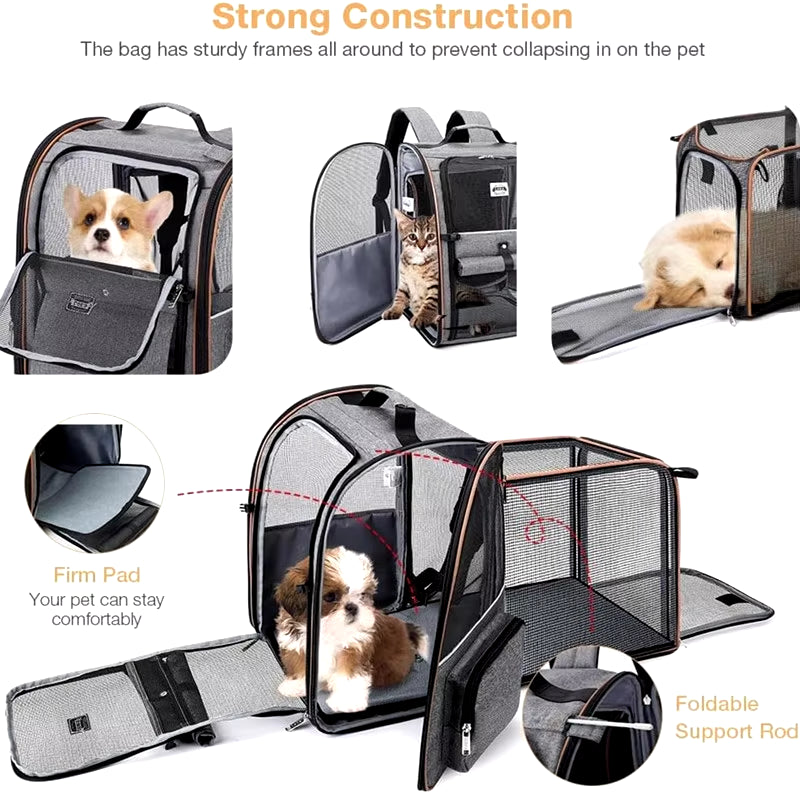 Travel in Style: Expandable Double Shoulder Backpack for Dogs - Ultimate Portable Pet Carrier