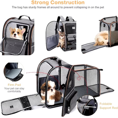 Travel in Style: Expandable Double Shoulder Backpack for Dogs - Ultimate Portable Pet Carrier