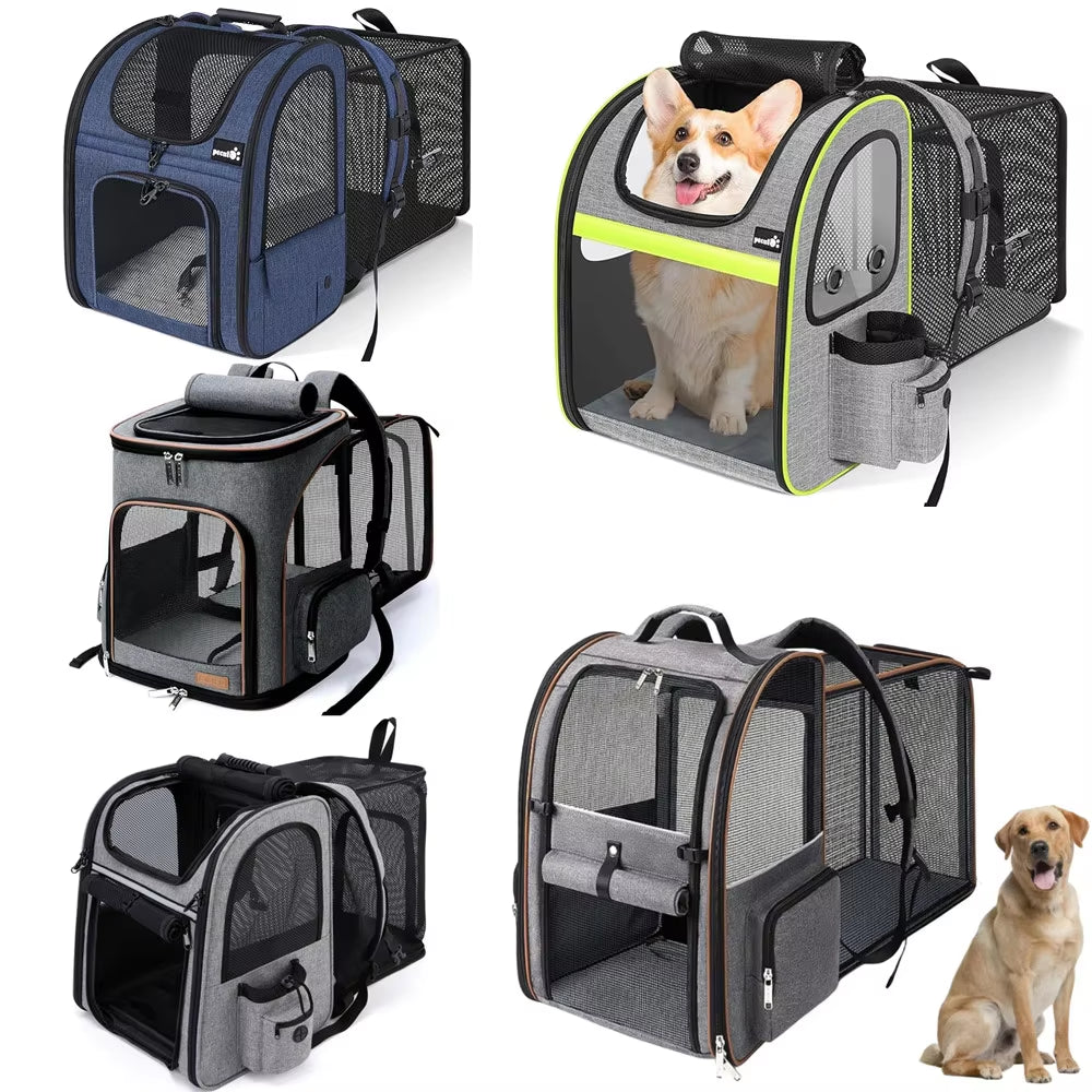 Travel in Style: Expandable Double Shoulder Backpack for Dogs - Ultimate Portable Pet Carrier